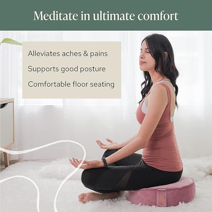 Mindful and Modern Velvet Meditation Cushion - Luxury Zafu Floor Pillow for Yoga - Large Buckwheat Meditation Pillow with Luxe Removable Cover in Six Colors-FlexoryFit