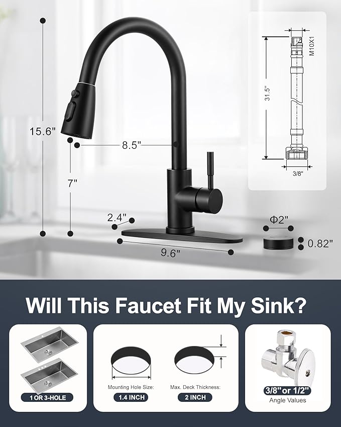 Touchless Kitchen Faucet Stainless Steel: WOWOW Mobile Motion Sensor Kitchen Sink Faucet with Sprayer, Automatic Smart Kitchen Faucet for Sink 1 or 3 Hole, Matte Black