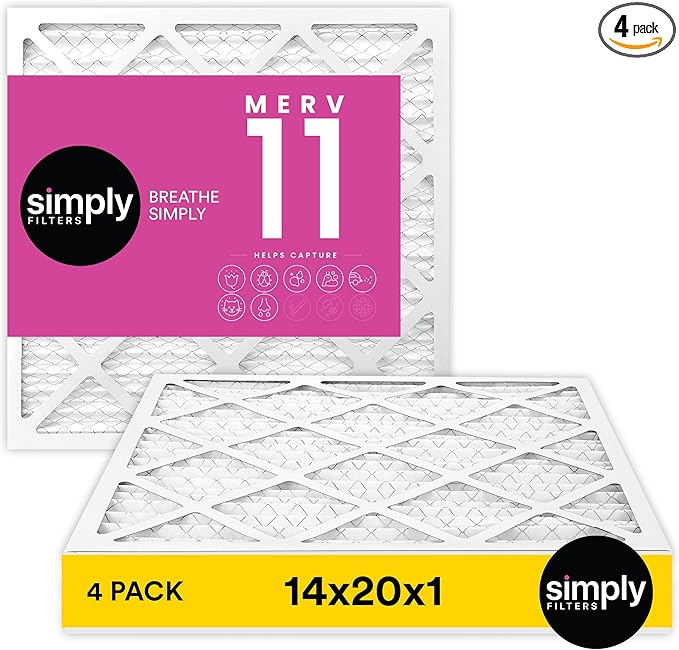 Simply 14x20x1 Air Filter, MERV 11, MPR 1000, 4 Pack, For Home AC Furnace & HVAC (Actual Size: 13.75"x19.75"x0.75") DUST, Pet, & Allergy Control