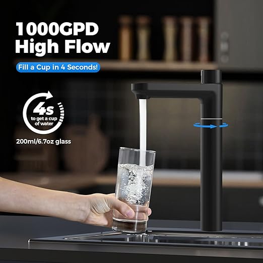 Ecoviva UnderSink Reverse Osmosis RO 1000GPD Water Filter Filtration System, Alkaline Water pH 7-8, 8-Stage Filtration, 3:1 Pure-to-Drain Filter