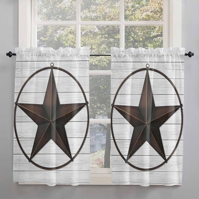 Vintage Farm Western Star Window Valance Curtains, 2 Panel - Image 6