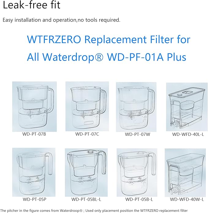 Replacement Filter for All Waterdrop® WD-PF-01A Plus, Reduces PFOA/PFOS, Chlorine, Compatible with Waterdrop® Pitchers, Lasts 3 Months or 200 Gallons(Pack of 3)