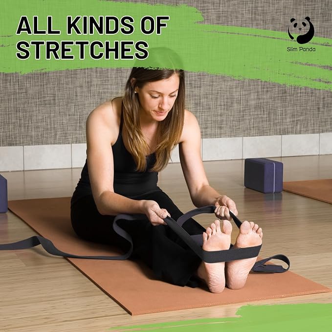 Slim Panda Yoga Strap for Stretching,Cotton Yoga Strap with Adjustable D-Ring Buckle,Non-Elastic Yoga Belt for Pilates,Gym Workouts,Physical Therapy,Improve Flexibility-FlexoryFit