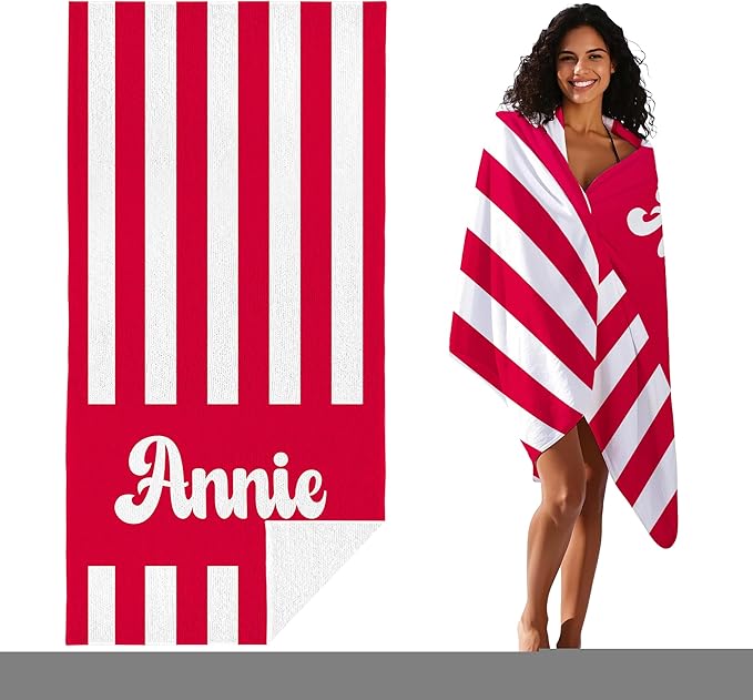 JML Personalized Beach Towel with Name, Custom Cabana Stripe Beach Towel, Customized Microfiber Pool Towel, Quick Dry & Absorbent Swim Towel for Adult,Mother's Day, Birthday, Summer Holiday,Vacation-FlexoryFit