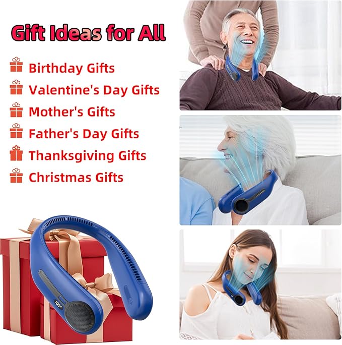 Portable Neck Fan,Hands Free Personal Wearable Bladeless Fan,6000mAh USB Rechargeable,360° Cooling,LED Display,4-Speeds,Birthday Gifts for Men Women Dad Mom,Outdoor Indoor Travel Camping (Navy)