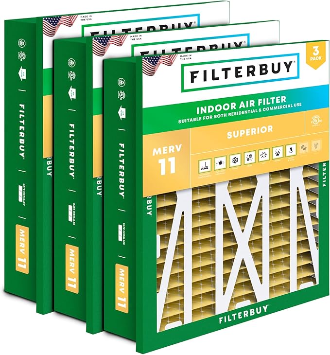 Filterbuy 20x20x5 Air Filter MERV 11 (MPR 1200) Allergen Defense Replacement (3-Pack), Pleated HVAC AC Furnace Filters for Honeywell Return Grille FC40R1003 (Actual Size: 18.38 x 18.38 x 3.69)