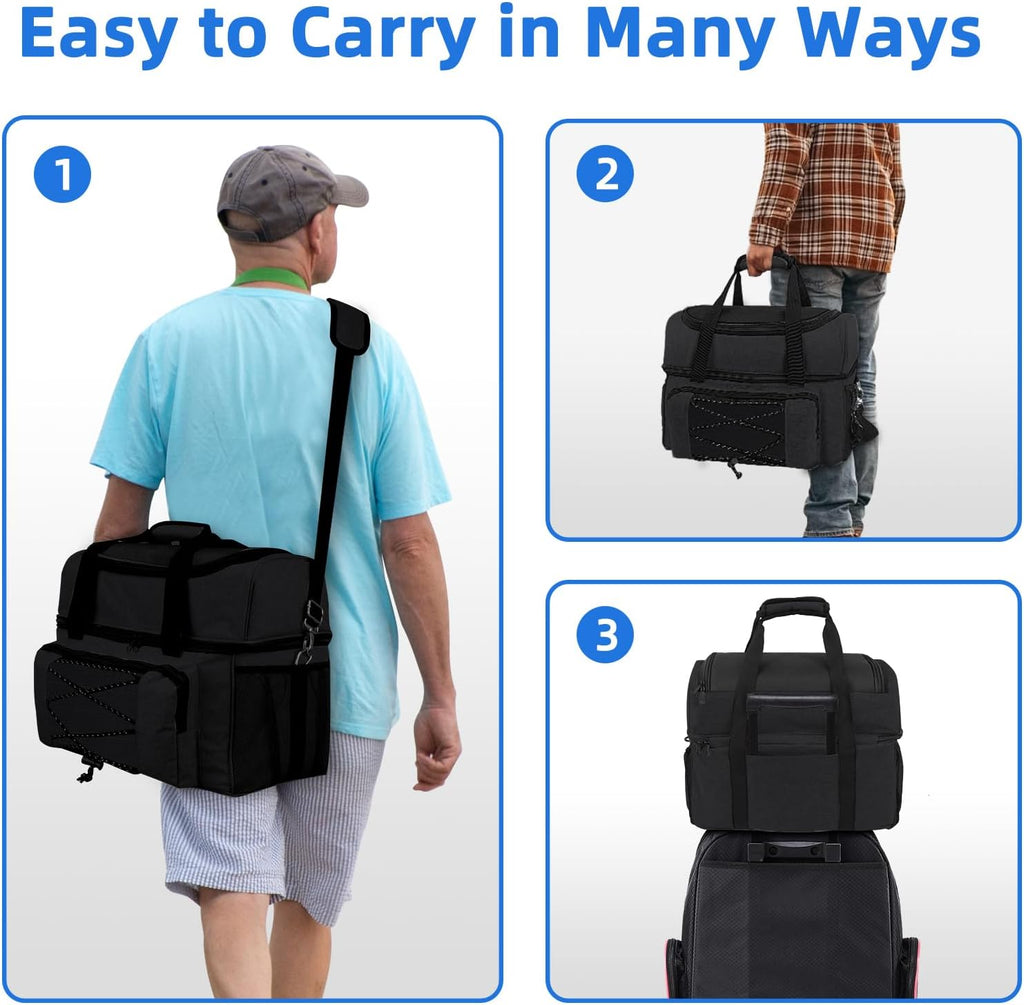 Bowling Ball Bag 2 Ball with Padded Holder Portable Double Bowling Totes with Adjustable Shoulder Strap Large Capacity Bowling Gear Organizer