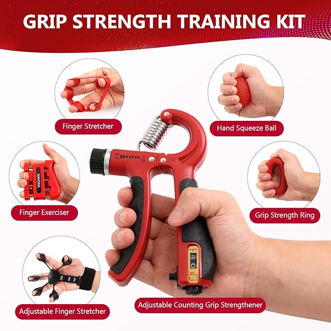 13 PCS Grip Strength Trainer Kit, Hand Gripper Strengthener, Forearm Strengthener, Finger Strengthener, Finger Exerciser, Stress Relief Ball, Forearm Workout Ring for Muscle Building and Injury Recover-FlexoryFit