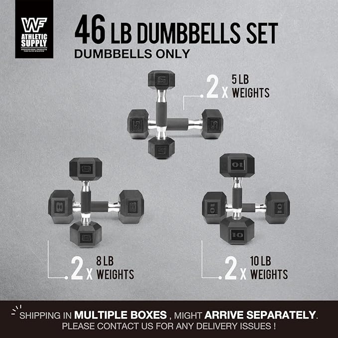 WF Athletic Supply Rubber Encased Hex Dumbbells with Rubber Grip Contoured Handle for Muscle Toning, Strength Building & Full Body Workout-FlexoryFit