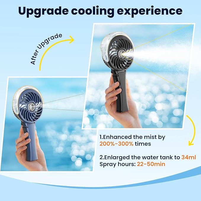 HandFan Upgraded Handheld Misting Fan, Portable Mister Fan, Personal Spray Water Mist Fans Rechargeable, Foldable Electric Mini Fans for Summer Beach Travel Makeup Concerts, Gifts for Women(Black)