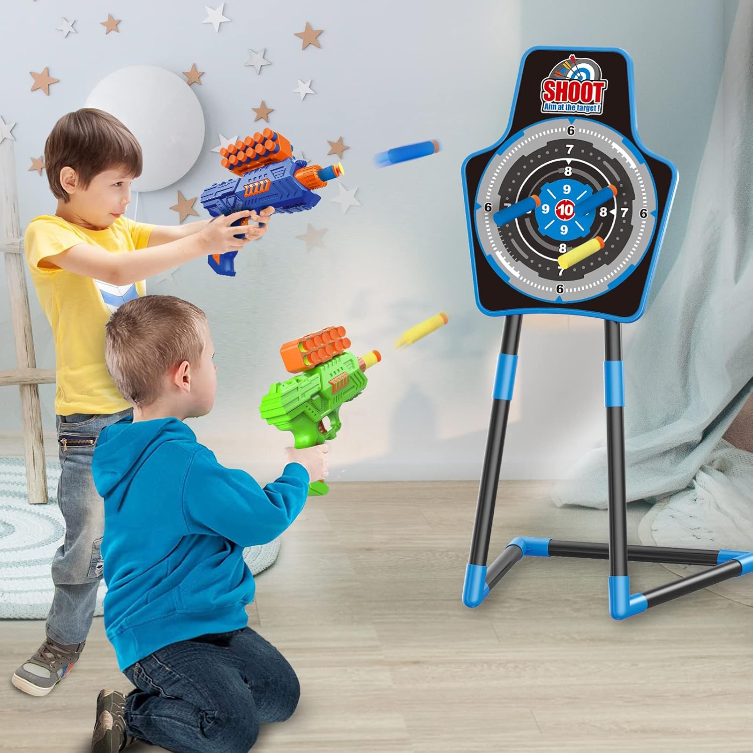 SpringFlower 2 Bow and Arrow Sets with LED Light-up,2 Foam Dart Guns for Kids 5 6 7 8 9 10+ Years Old, Archery Set with Standing Target for Boys & Girl, Ideal Gift