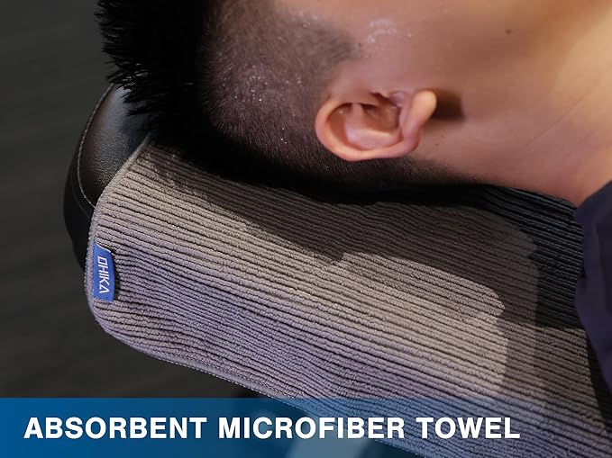 Microfiber Gym Towels with Snap Strap Closure, Ribbed Pattern Sports Towels for Yoga, Home and Outdoor Activities, 27” x 16”, 6 Pack, Black/Grey/Light Blue-FlexoryFit