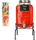 2 Gallon Glass Drink Dispensers, 1 Pack Clear Beverage Dispenser with Stand and Spigot for Parties, Drink Dispenser with Ice Core and Sticker for BBQ, Picnic, Lemonade Dispenser