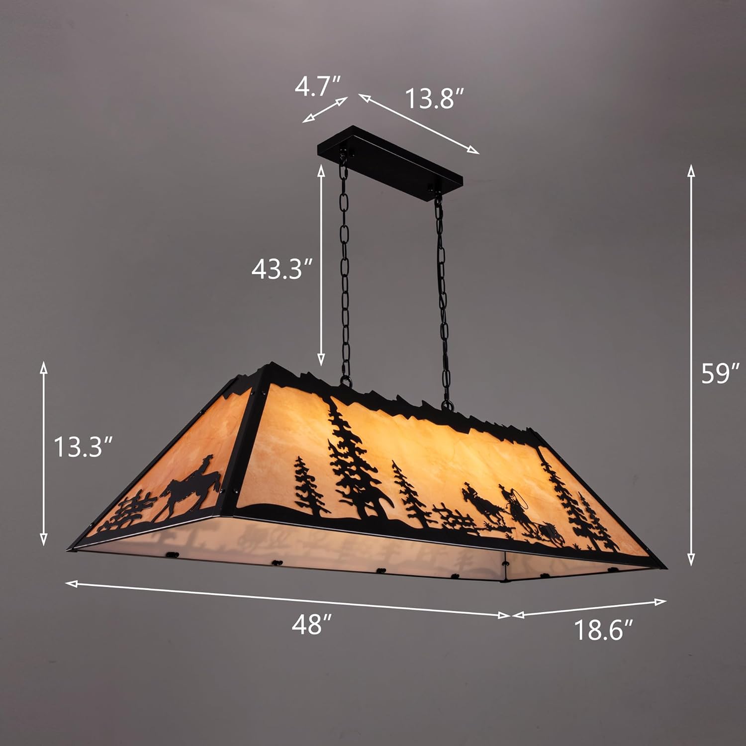 TOCHIC Tiffany Pool Table Light, 4 Lights billiard & pool table lights for 7' 8' Table, Farmhouse Chandelier for Dining Room, Western Cowboy Pool table Light Fixture for Game Room, Kitchen Island, 48”