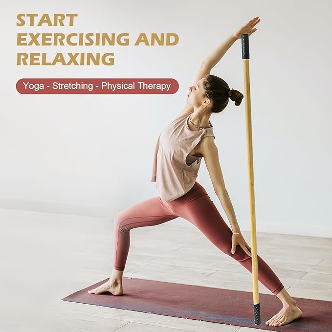 5ft Yoga Stick from Natural Bamboo - Non-Slip Handle Stretching Stick for Mobility,Versatile Exercise Tool with Flexibility,Stretch Bar for All Fitness Levels,Rehabilitation,and Posture-FlexoryFit