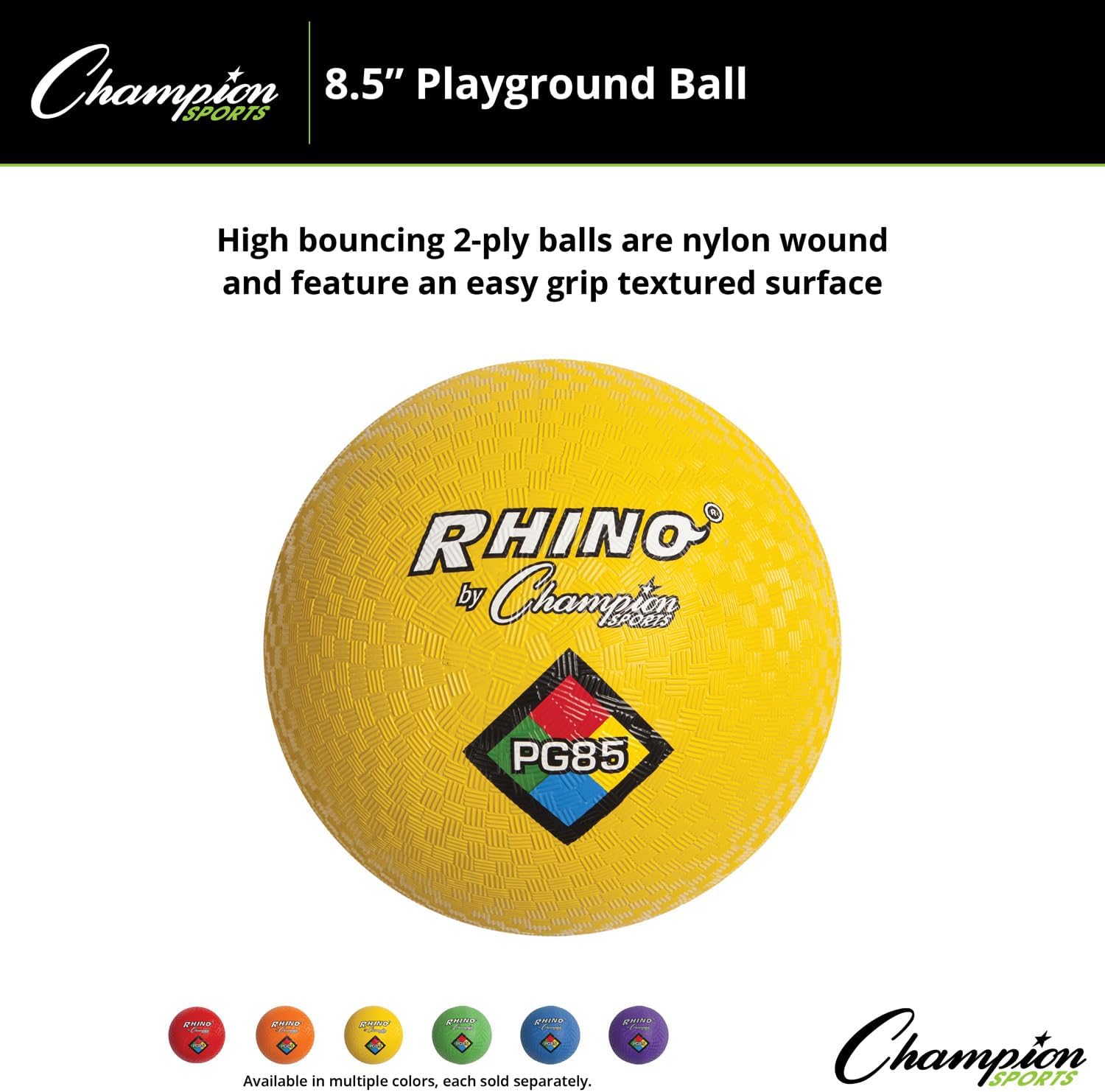 Champion Sports Playground Balls – Single Balls & Sets, Multiple Colors, Durable Nylon-Wound Construction for Kickball & Indoor/Outdoor Play