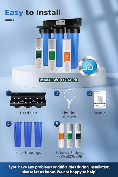iSpring SGS-Tested Lead Removal Whole House Water Filter System, Reduces Arsenic, Cadmium, Mercury, Sediments, Chlorine, and up to 99% Lead, Model: WGB32B-CPB, Pack of 1