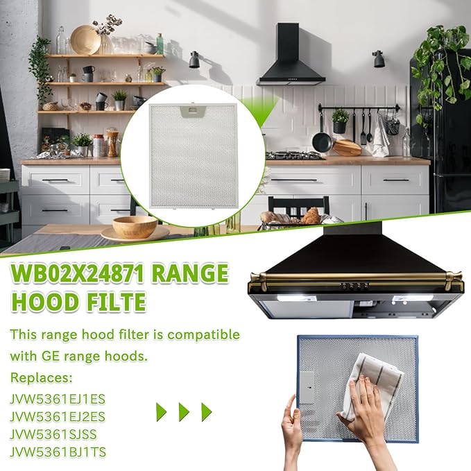 WB02X24871 Range Hood Grease Filter Replacement 5 Layer Aluminum Mesh Hood Grease Filter Fit for GE JVW5361SJSS JVW5361EJ1ES JVW5361EJES(2Pack)