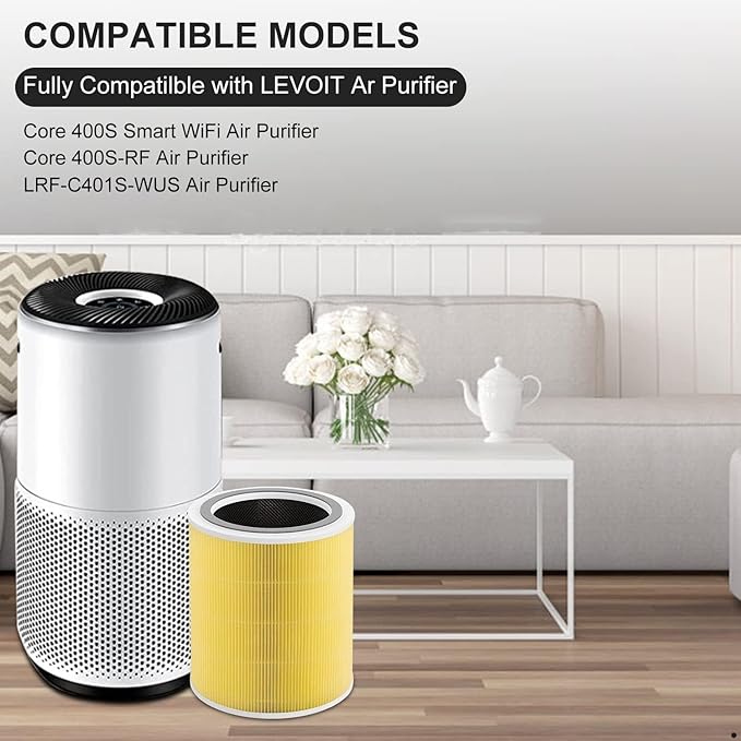 Core 400s Replacement Filters Compatible With Levoit Core 400S/Core 400S-P/Core 400S-RF, 3-in-1 True Activated Carbon Pre-Filter,Model LRF-C401S-WUS, 2 Pack
