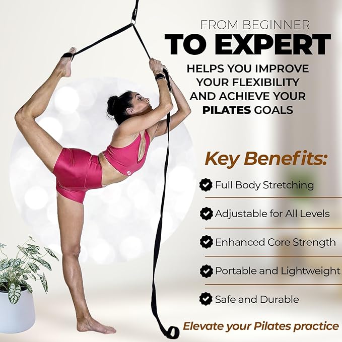 Pilates Stretching Strap with Door Anchor - Flexibility Equipment for Pilates Practitioners - Ideal for Improving Leg Flexibility, Core Stability, and Posture Alignment at Home-FlexoryFit