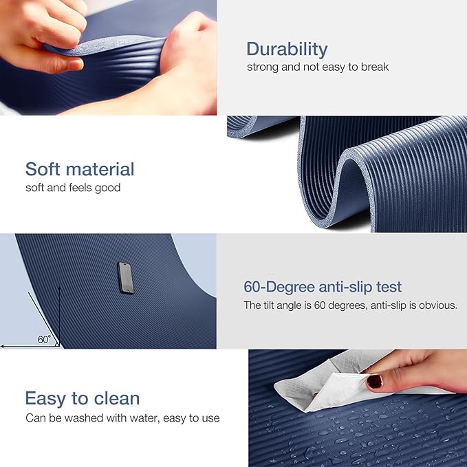 Thick Yoga Mat Non Slip, Large Size 72" L x 32" W x 0.6" TH, Premium Exercise & Fitness Mat with Carrying Strap and Bag, Workout Mats for Home-FlexoryFit