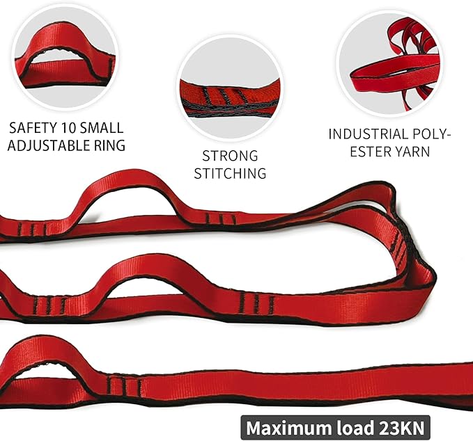 Aerial Yoga Hammock Daisy Chains Strap, Strong 22kN Adjustable with 10 Loops, No Stretch, Climbing Strap Nylon Chain Sling for Aerial Yoga,Swing, Hammock, Suspension, Exercise-FlexoryFit