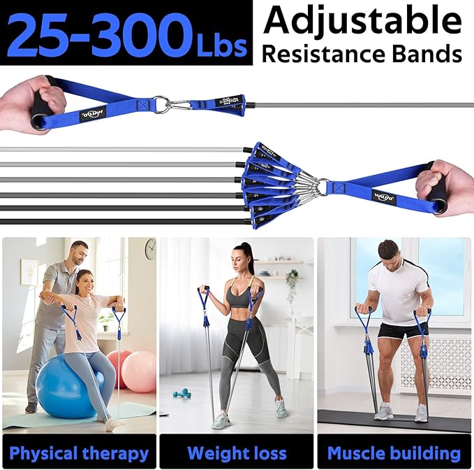 WALITO Resistance Bands Set - Exercise Bands with Handles, Door Anchor, Legs Ankle Straps, for Heavy Resistance Training, Physical Therapy, Muscle Training, Yoga, Home Workouts-FlexoryFit