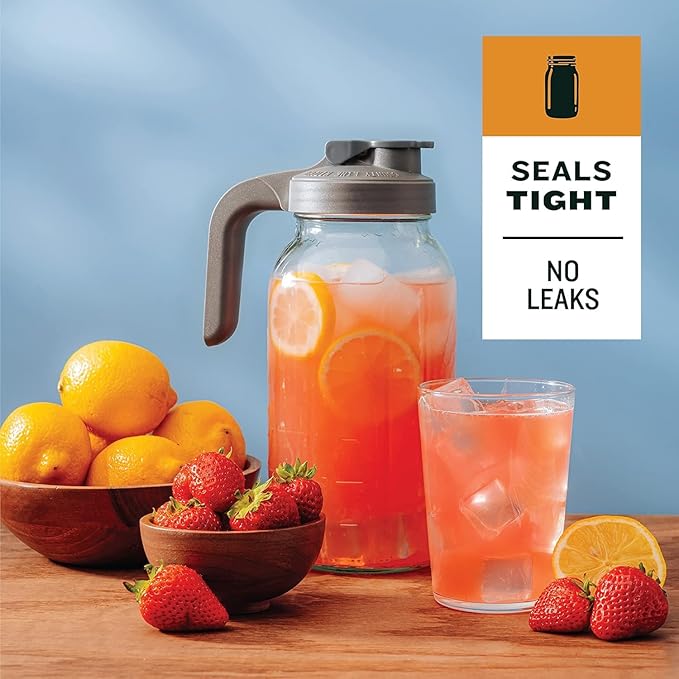County Line Kitchen Glass Mason Jar Pitcher with Lid - Wide Mouth, 2 Quart (64 oz) - Heavy Duty, Leak Proof - Sun & Iced Tea Pitcher, Cold Brew Coffee, Breast Milk Storage, Water - Sage