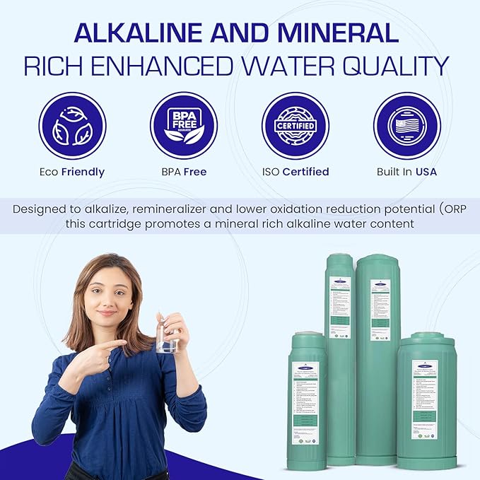 Crystal Quest Alkalizer, Ionizer, Mineralizer & Oxidation Cartridge – Boosts pH & Alkalinity, Enhances Taste with Essential Minerals, Long-Lasting Performance, Easy Installation 2-7/8” x 20”
