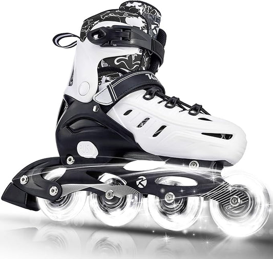 Inline Skates for Kids and Adult, Adjustable Fun Illuminating Skates for Girls, Boys, Women and Men Outdoor and Indoor, Beginner-FlexoryFit