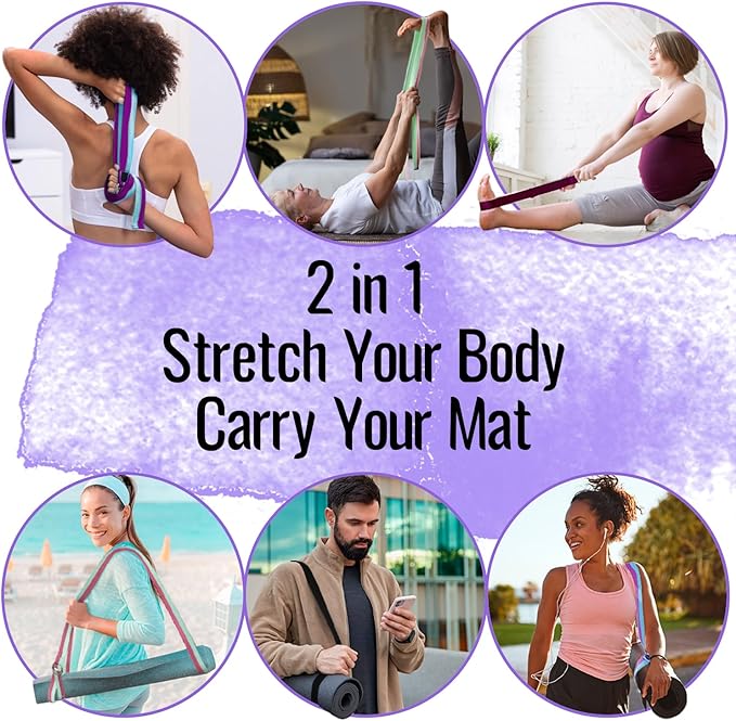 TECEUM Yoga Strap & Mat Strap – 2 IN 1 – Cotton – 6 ft 8 ft 10 ft (30+ colors) – Adjustable Non-Slip Belt for Yoga, Pilates, Stretching, Physical Therapy, Fitness & Home Workout – For Carrying Mats-FlexoryFit