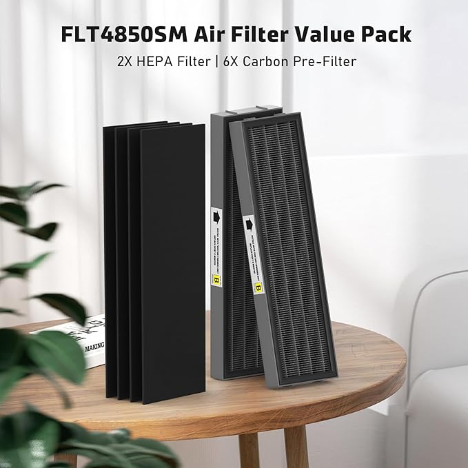Filter B Smoke Clear HEPA Replacement Compatible with AC4825 AC4300 AC4800 AC4900 AC4850, 2 True HEPA Filters & 6 Activated Carbon Pre-Filters, FLT4825SM, Black/Gray