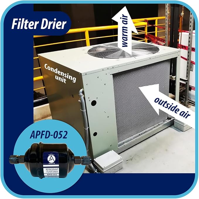 Appli Parts APFD-052 1/4 in Liquid Line Refrigerant AC Filter Drier hvac Refrigeration 052 SAE Flare connection universal unidirectional 4-1/2 in long 2 in wide