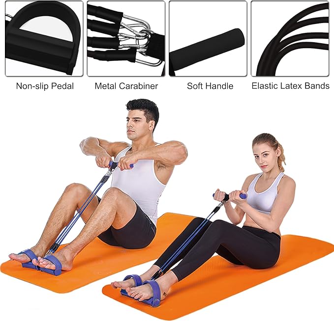Pedal Resistance Band, 4-Tube Elastic Pull Rope, Sit-up Equipment, Yoga Strap Bodybuilding Expander, Exercise Bands, Fitness Equipment for Abdomen, Waist, Arm, Leg Stretching Slimming Training-FlexoryFit
