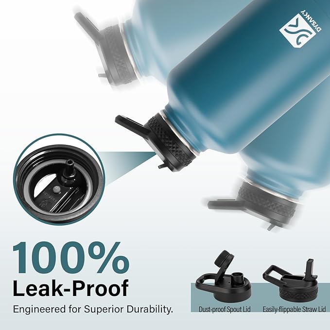 Insulated Water Bottle | Thickened Stainless Steel Vacuum Metal | Portable Sports Half Gallon Large Water Jug for Gym and Hiking with Straw, Carrier Bag, Handle Strap | BPA-Free 64 oz-FlexoryFit