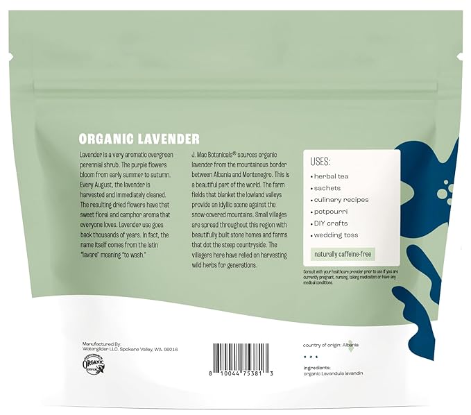 J MAC BOTANICALS, Organic Lavender Flower (2 oz), Dried Lavender Flowers, Buds-FlexoryFit
