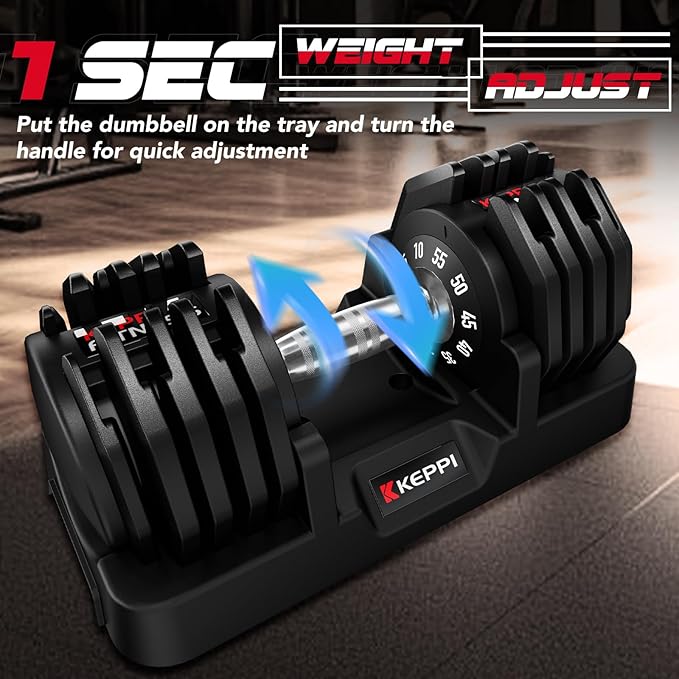 Keppi Adjustable Dumbbells Set-25lb/40lb/55lb/60lb, Anti-Slip Metal Fast Adjust Weight Handle, Exercise & Fitness for Full Body Workout - Adjustable Dumbbell Series-FlexoryFit