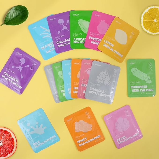 120 Pack Collagen Essence Sheet Face Masks Skincare, Moisturizing & Hydrating Face Mask for Skin Care, Bulk Face Masks for All Skin Types, Spa Party Gifts for Women (12 Types x 10 Pcs)-FlexoryFit