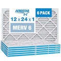 Aerostar 12x24x1 MERV 6 Air Filter, 6 Pack Set of HVAC Furnace Filters, Electrostatic MPR 300 (Actual Size: 11 3/4 x 23 3/4 x 3/4 inches)