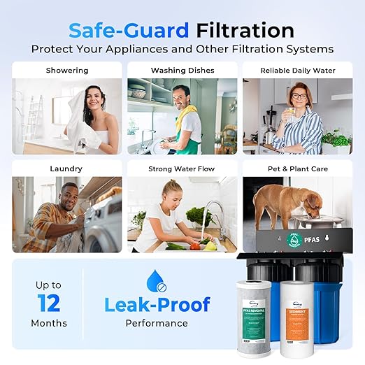 iSpring PFAS Whole House Water Filter System,SGS-Tested to Remove up to 99% PFAS,2-Stage Filtration Reduces Sediment, Chlorine, Chemical, Taste & Odor, 10-Inch Filters,1" Inlet/Outlet Model: WGB21B-PF