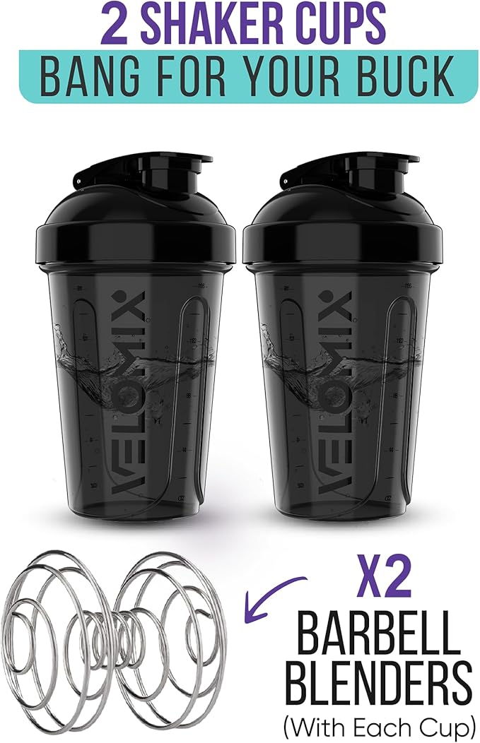 '-2 Pack- 20 oz Bottles for Protein Mixes - 2x Wire Whisk | Leak Proof Shaker Cups for Protein Shakes and Pre Workout | Protein Shaker Bottle Pack | Protein Mixer Cup (Black Set)-FlexoryFit