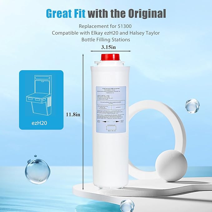 51300/C, Replacement for Elkay 51300/C, Replacement 55898C Filters, Replacement Bottle Stations Compatible with Ezh2o Filter ERF750, 55898C, EWF3000(No Chip 6-Pack)