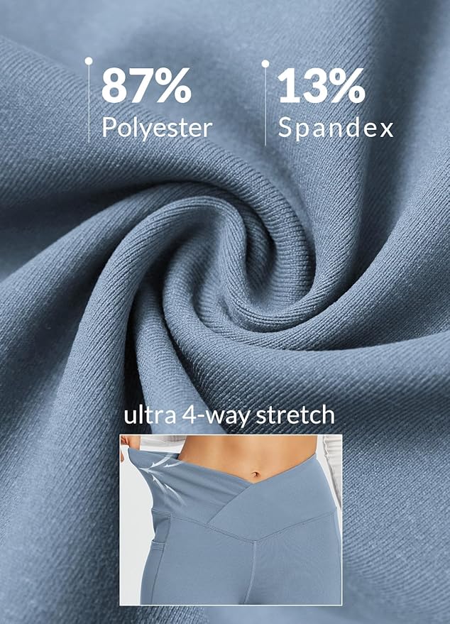 baleaf Women's V Crossover Flare Leggings with Pockets Yoga Pants High Waist Casual Workout Gym Bell Bottom Leggings-FlexoryFit