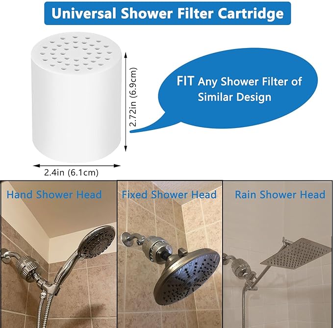2 Pack 25 Stage Shower Filter Replacement Cartridge, Universal Cartridges for Hard Water – Removes Chlorine, Heavy Metals, Iron & Sediments, Fit Any Similar Design Shower Water Filter
