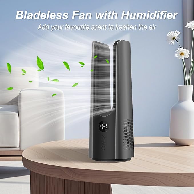 Desk Fan, Portable Bladeless Desk Fans with 9 Speed Adjustment, 14 Inch USB Rechargeable Fan 5000mAh Battery, 60° Oscillating, Touch Control Mini Fan for Office Bedroom Living Room
