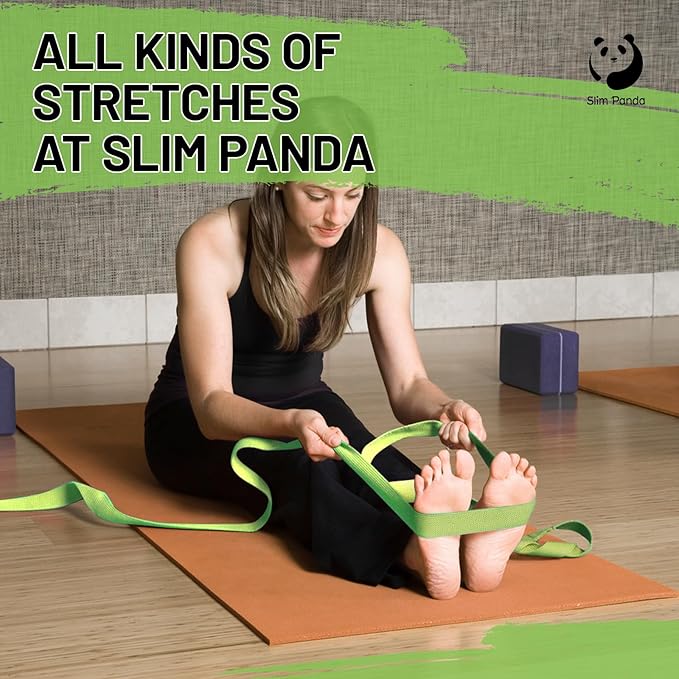 Slim Panda Yoga Strap for Stretching,Cotton Yoga Strap with Adjustable D-Ring Buckle,Non-Elastic Yoga Belt for Pilates,Gym Workouts,Physical Therapy,Improve Flexibility-FlexoryFit