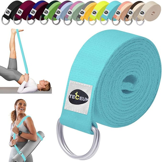 TECEUM Yoga Strap & Mat Strap – 2 IN 1 – Cotton – 6 ft 8 ft 10 ft (30+ colors) – Adjustable Non-Slip Belt for Yoga, Pilates, Stretching, Physical Therapy, Fitness & Home Workout – For Carrying Mats-FlexoryFit