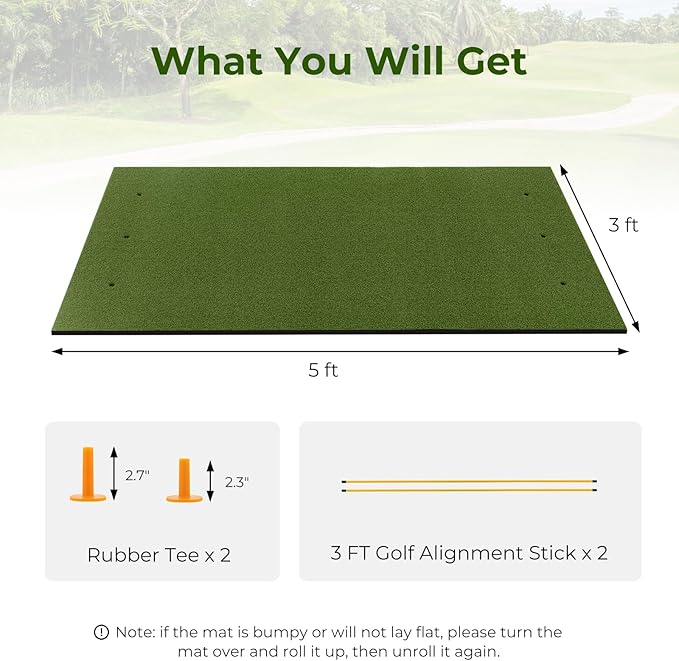 Tangkula Golf Hitting Mat, Artificial Turf Mat for Indoor/Outdoor Golf Practice Includes 2 Rubber Tees & 2 Alignment Sticks, Golf Training Mat for Home Backyard Garage