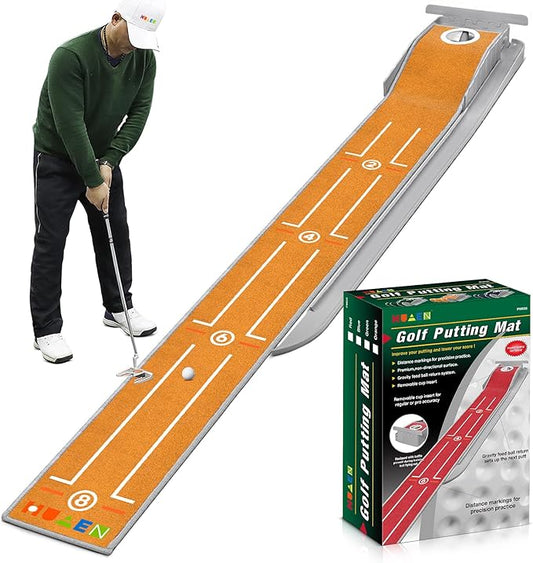 Mini Golf Putting Mat - Indoor/Outdoor with Ball Return Alignment Guide & Durable Velvet Crystal Mat Golf Accessories for Men Enjoy Speedy Wrinkle-Resistant Putting Fun
