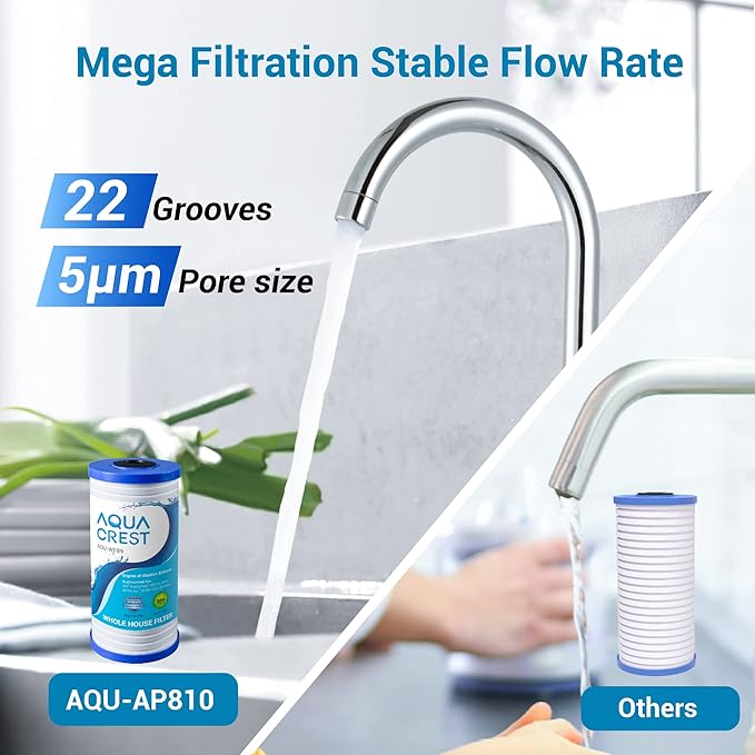 AQUA CREST AP810 Whole House Water Filter Replacement for 3M® Aqua-Pure® AP810, AP801, AP811, Whirlpool® WHKF-GD25BB, WHKF-DWHBB, 5 Micron, 10" x 4.5", Well & Tap Water Filter, Pack of 4